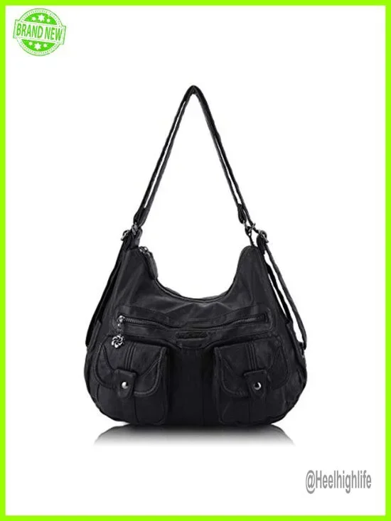 Multifunctional Soft Faux Leather Hobo Backpack Crossbody Bag with Pockets