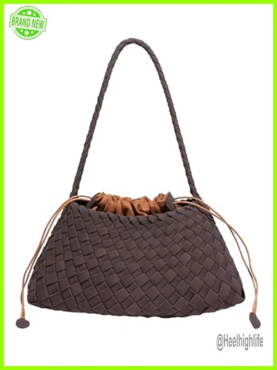 Woven Hobo Bag Suede Tote Shoulder Purse Faux Leather