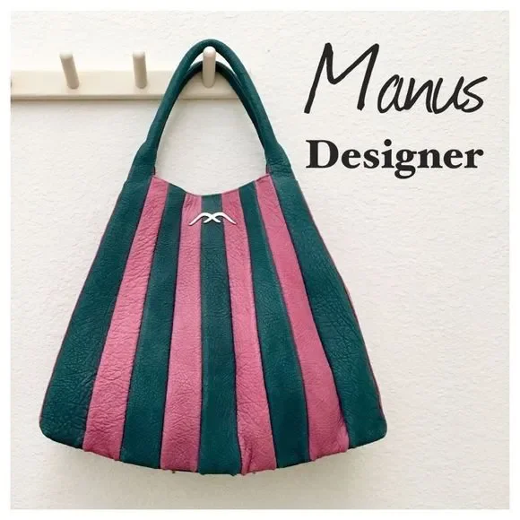 Pink & Teal Striped Hobo Bag