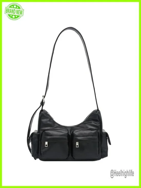 Glossy PU Leather Multi Pocket Shoulder Bag Hobo