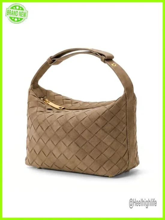 Handwoven Faux Suede Hobo Shoulder Bag with Adjustable Strap