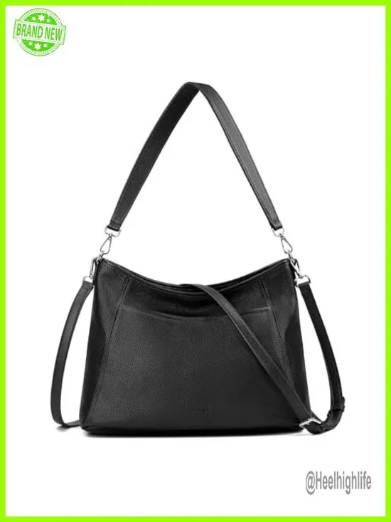 Genuine Leather Hobo Crossbody Bag with 2 Detachable Straps Large Capacity