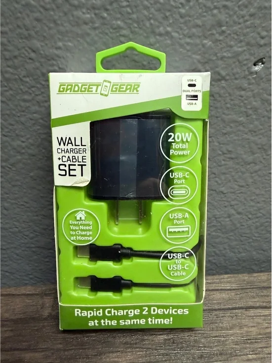 20W USB-C Wall Charger Block & 3ft USB-C to USB-C Fast Charging Cable Set Black