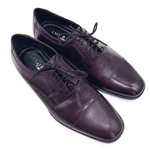 Johnston & Murphy Brown Men 9.5W Leather Cap Oxford Leather Toe Dress Derby Shoe