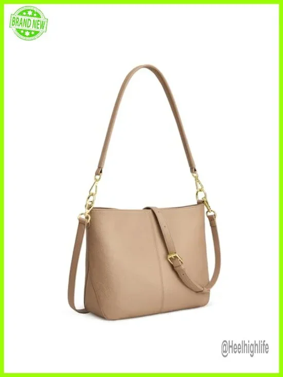 Top Grain Pebbled Leather Crossbody Hobo Bag with 2 Straps
