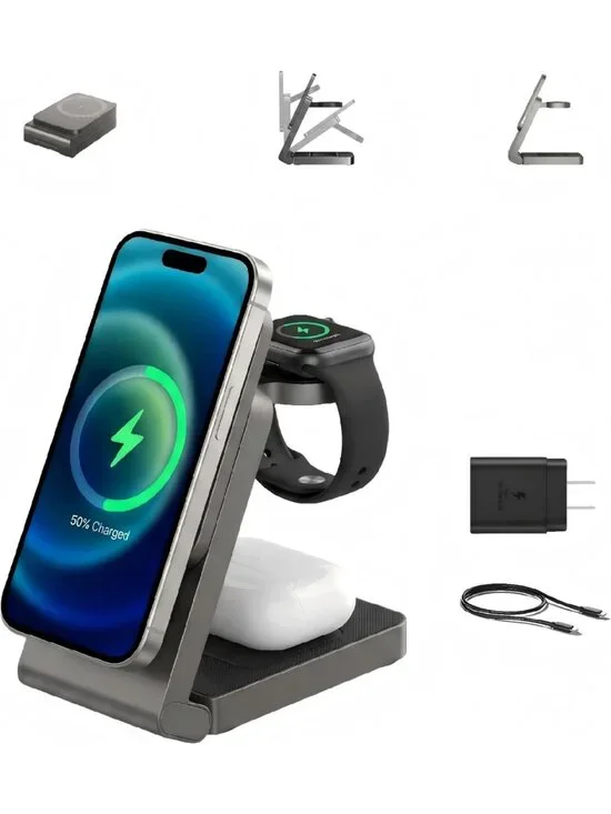 3-in-1 Wireless Charging Station for iPhone, Apple Watch & AirPods - Foldable