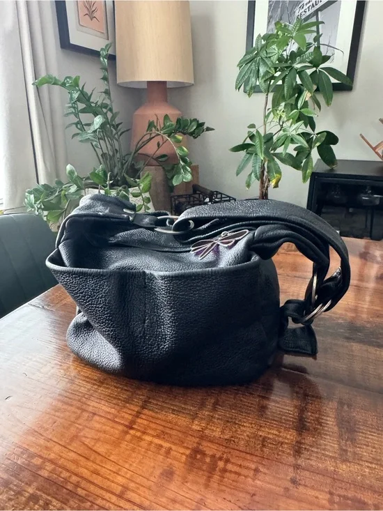 Tenorio Black Pebbled Leather Hobo Bag