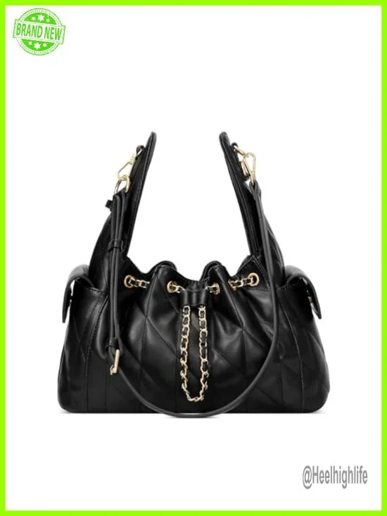 Quilted Vegan Leather Tote Bag with Adjustable Strap Hobo Shoulder Purse