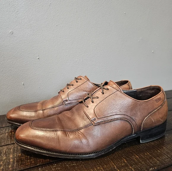 BOSS Mettor Oxford Brown Leather Lace Up Dress Shoe Office Mens Size 9