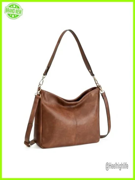 Soft Faux Leather Hobo Bag with Two Straps, Large Tote Crossbody Purse