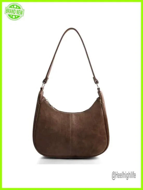 Slouchy Vegan Leather Hobo Shoulder Bag with Back Zip Pocket