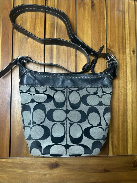 Coach Bleecker Black and Gray Signature Canvas Bag