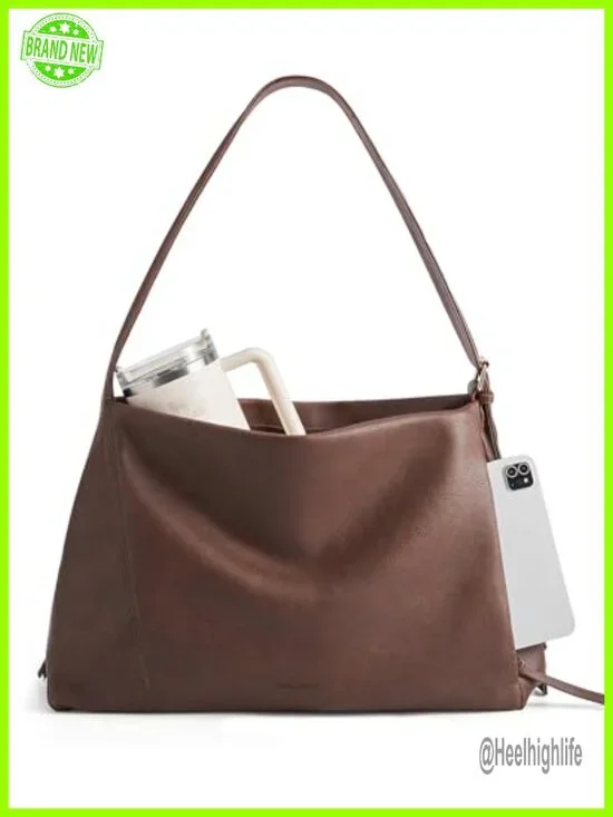 Vegan Leather Hobo Bag with Multi-Pockets, Large Tote Crossbody Shoulder Bag