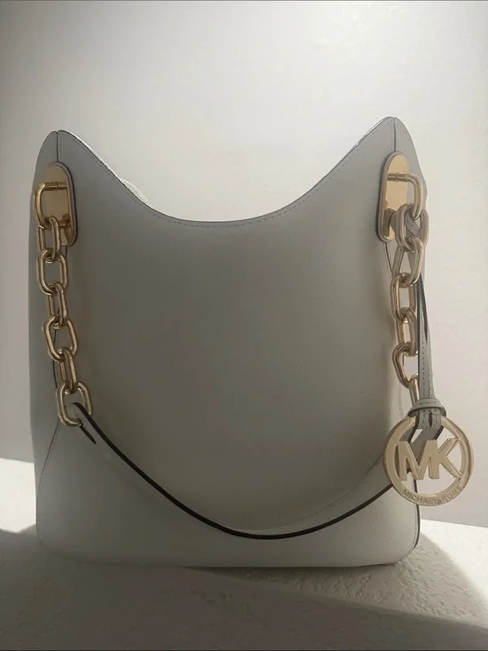 Michael Kors Cream Saffiano Hobo with Gold Chain Accents