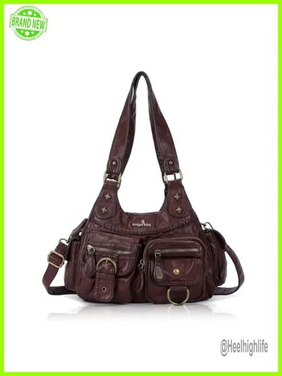 Vegan Leather Hobo Crossbody Bag with Multiple Pockets - Medium