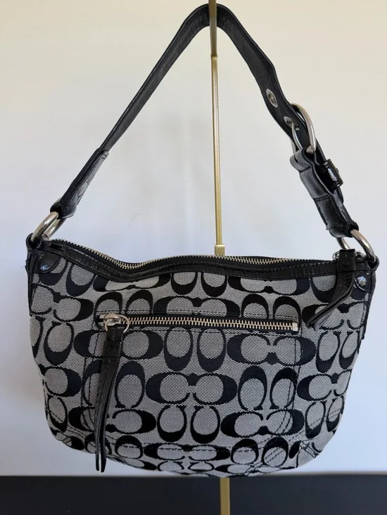 Coach Soho Signature Demi Shoulder Bag F13114 Black White Jacquard