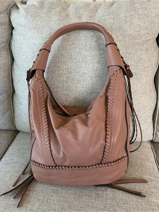 orYANY Mauve/Rose Braided-Trim Hobo Shoulder Bag