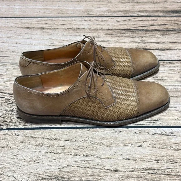 Salvatore Ferragamo Oxford Dress Shoes Mens 13 B Brown Woven Leather Italy 9555