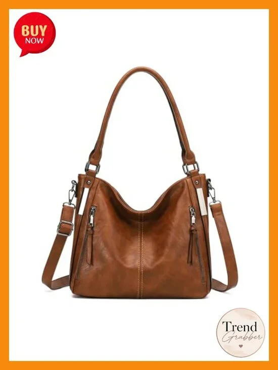 Large Hobo Tote Bag Soft PU Leather Shoulder Handbag Multiple Compartments
