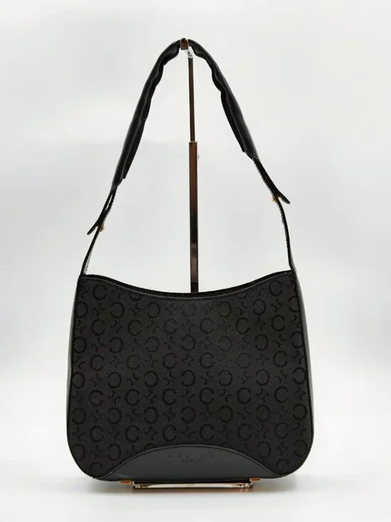 Celine Black Macadam Canvas Leather Shoulder Bag Hobo