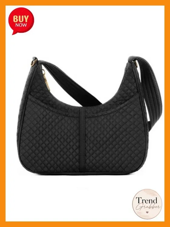 Lightweight Quilted Cotton Puffer Crossbody Hobo Bag Adjustable Strap