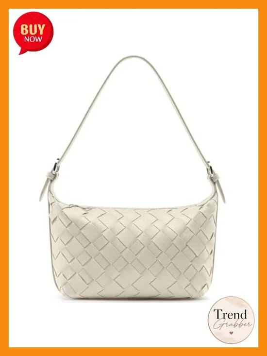 Woven Faux Leather Hobo Bag Shoulder Crossbody Purse with Zipper