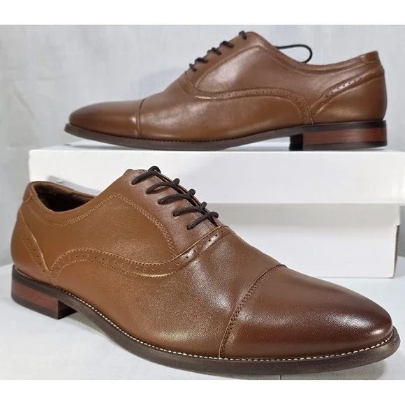 Aldo Ayton Men's Cognac Brown Leather Cap Toe‎ Brogue Oxford Dress Shoes Size 14