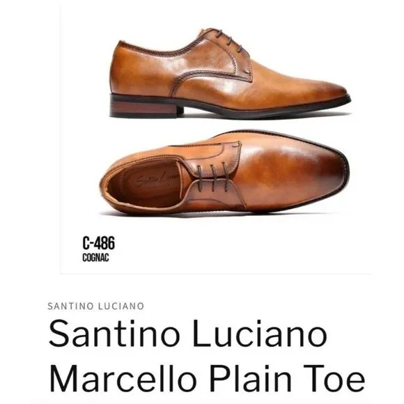 santino luciano Men’s Brown Leather Marcello Plain Toe Derby Shoes 12