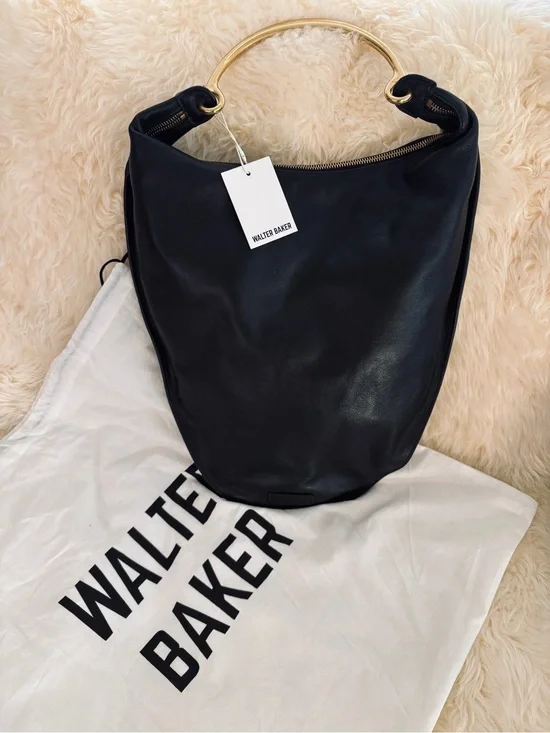 NWT Walter Baker Black Leather Hobo Bag with Gold Handle