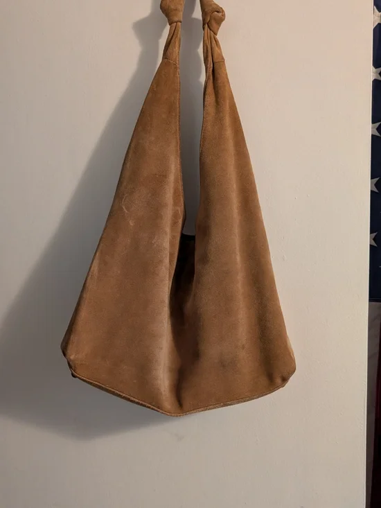 Tan Suede Knotted Hobo Bag