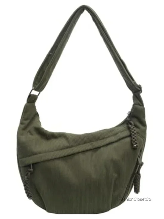 Retro Nylon Canvas Corduroy Hobo Crossbody Bag Crescent Shoulder Bag Slouchy