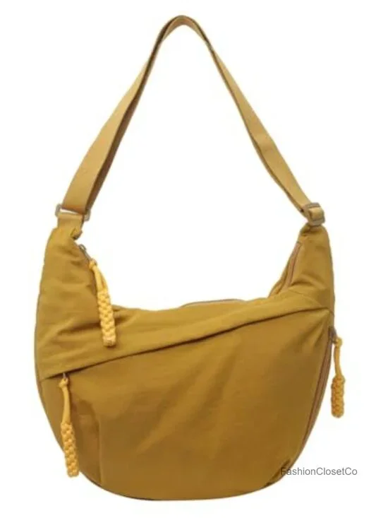 Retro Crescent Hobo Shoulder Bag Waterproof Nylon Corduroy Crossbody