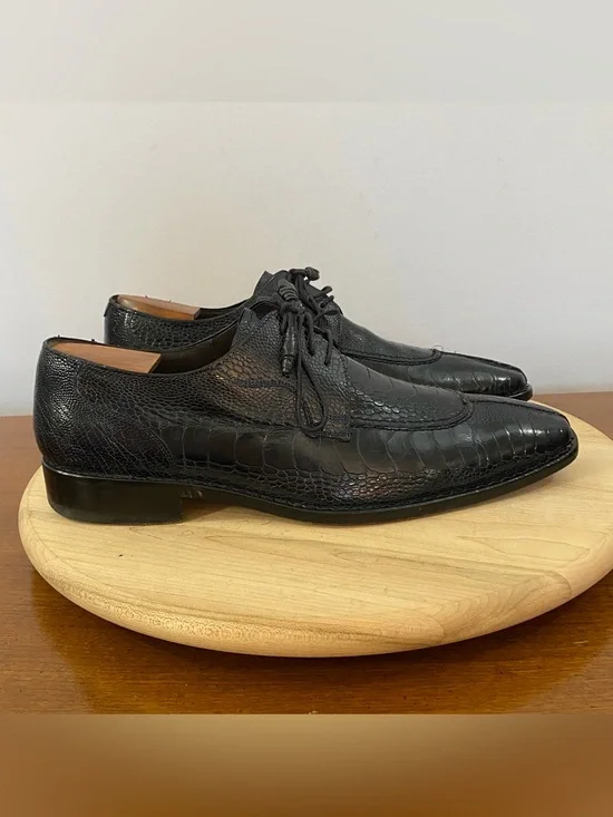 Mezlan Spain Genuine Ostrich Leather Men's Navy Blue Oxford Dress Shoes Sz 8.5 M