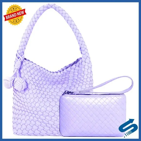 Woven Vegan Leather Hobo Bag Shoulder Tote Crossbody Mini Purse Casual