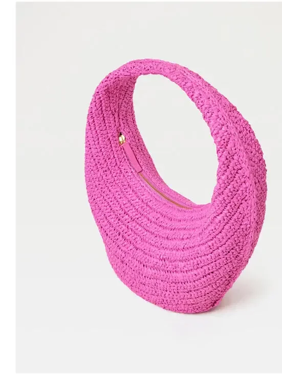 NWT L*SPACE Y2K Retro Pink Woven Raffia Hobo Bag Slouchy Street Vacay Tote Purse