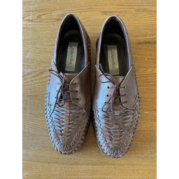 Vintage 90s St Johns Bay Woven Leather Oxford Huarache Shoes Mens 10 M Brown