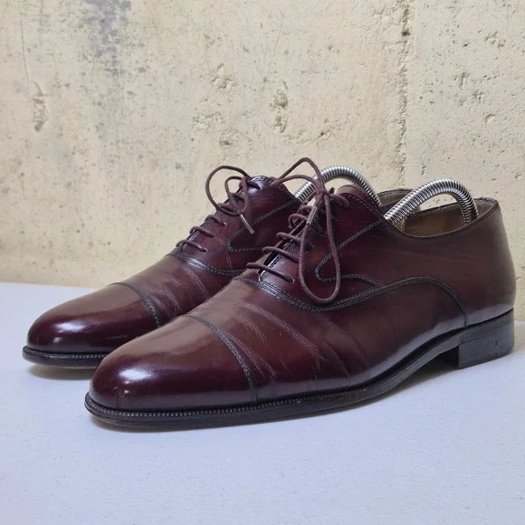 Salvatore Ferragamo Cap Toe Oxford Shoes Mens 8.5 D Burgundy Leather Dress Shoes