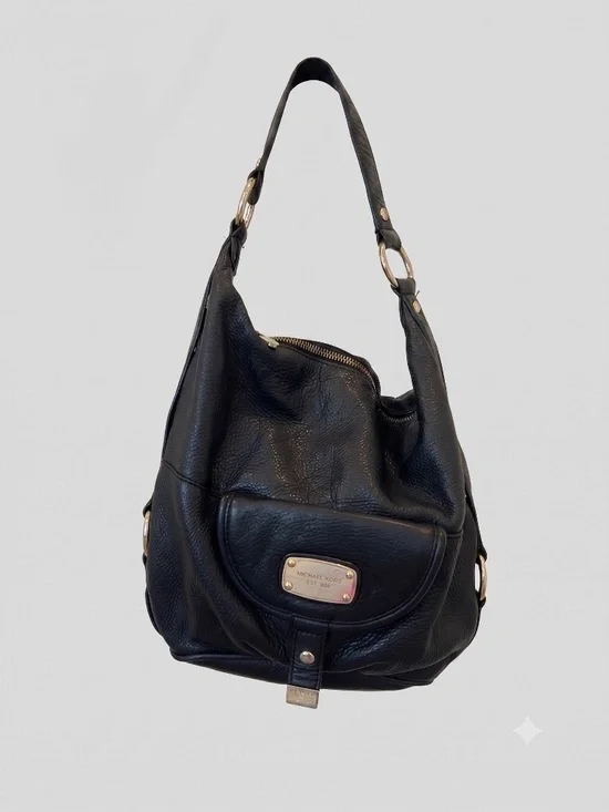 Michael Kors Black Pebbled Leather Front Flap Hobo Bag
