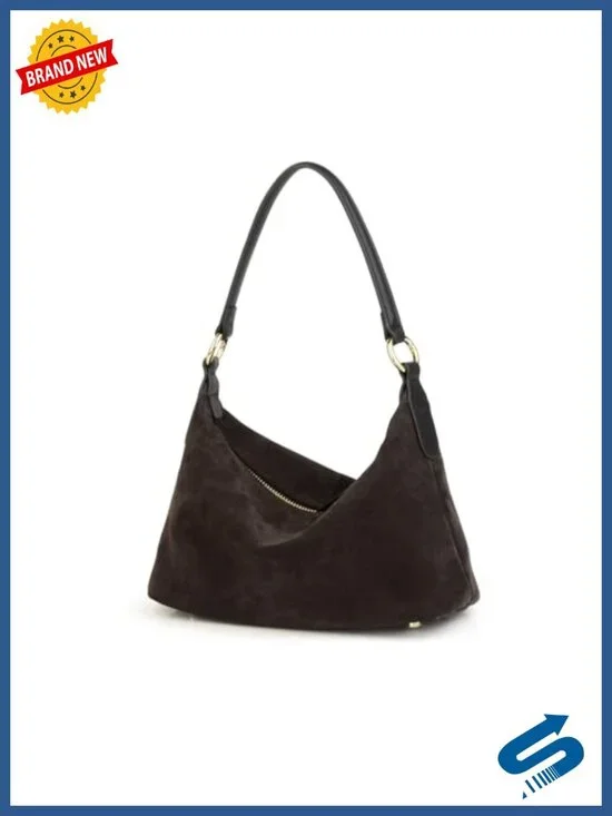 Genuine Cowhide Suede Slouchy Crescent Hobo Shoulder Bag Tote Purse