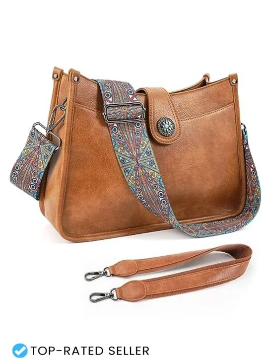 Vegan Leather Hobo Crossbody Bag with 2 Detachable Straps