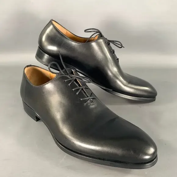MAGNANNI Size 11.5 Black Solid Leather Lace Up Shoes