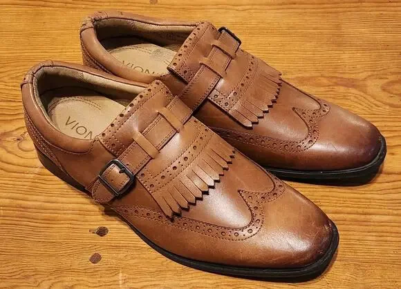 Vionic Harrison Leather Wingtip Fringe Dress Shoes Golf Brown Classic 11.5