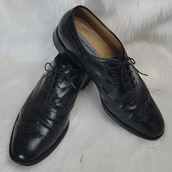 JOHNSTON & MURPHY Black Leather Wingtip Lace Up Oxford Office Formal Shoes 13D/B
