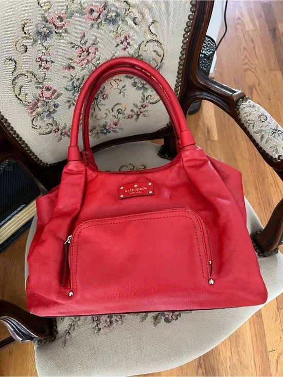 kate spade Red Leather Hobo with Front Zip Pocket