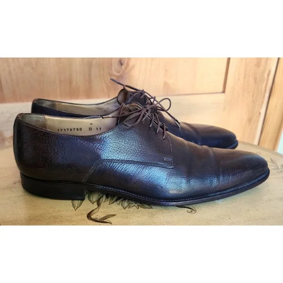 Santoni Sz 11 Brown Leather Derby Oxford Dress Shoes Made in Italy Quiet Luxury