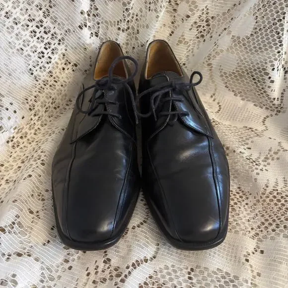 Johnston & Murphy Men's US 8.5 Black Leather Square Toe Oxfords Shoes