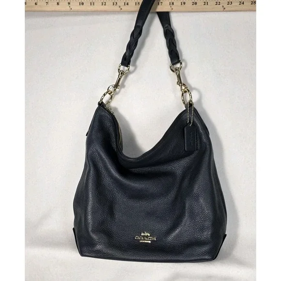 COACH ABBY Navy Blue Pebbled Leather Hobo Shoulder Duffle Bag Purse Tote F31507