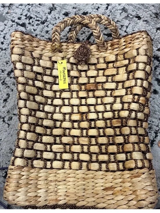 Woven Straw Tote Bag - Natural Brown