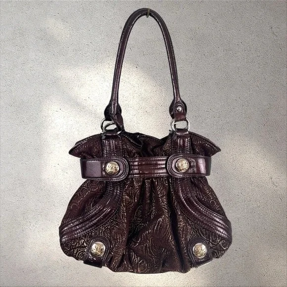 Vintage Y2K Kathy Van Zeeland Hobo Shoulder Bag Purse in Brown Metallic
