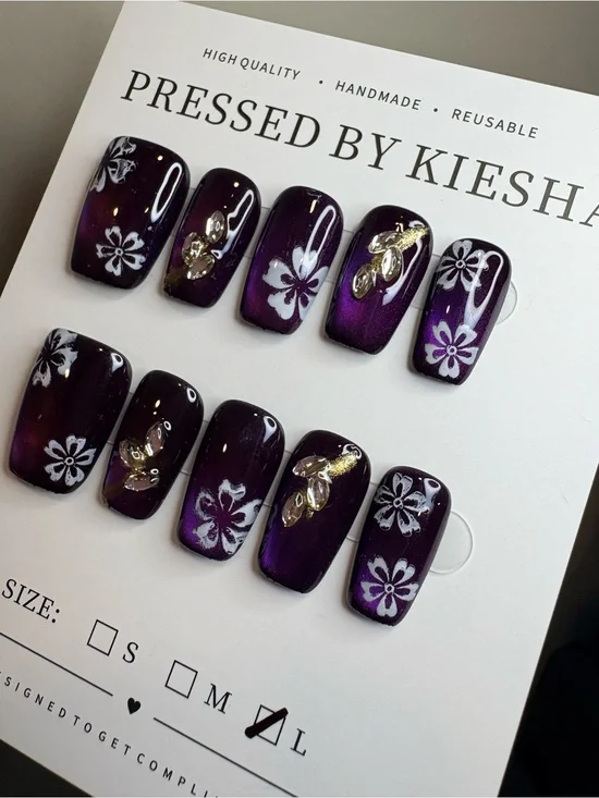 Purple Floral Press-On Nails